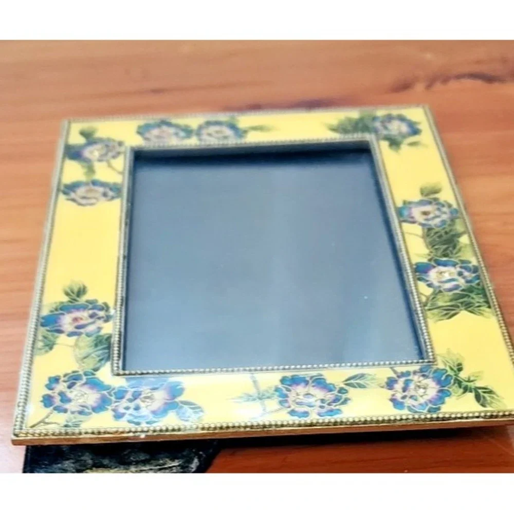 Yellow Floral Metal and Glass Picture Frame 5.5 x 7